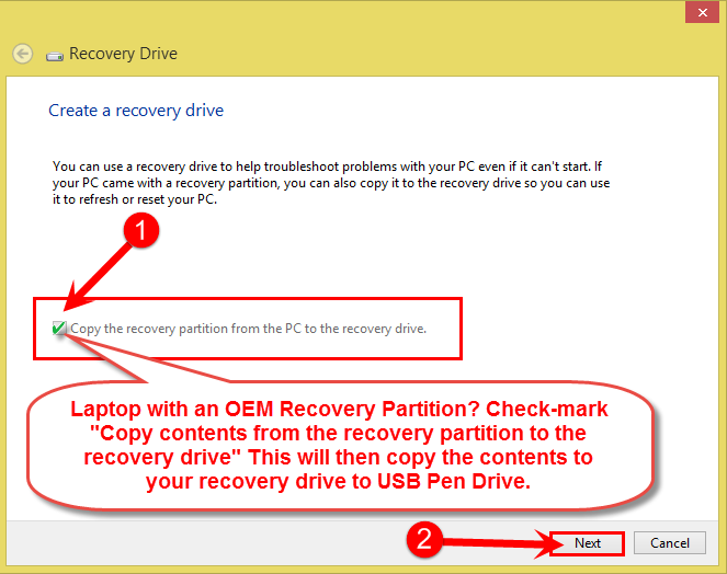 Copy contents from the recovery partition to the recovery drive