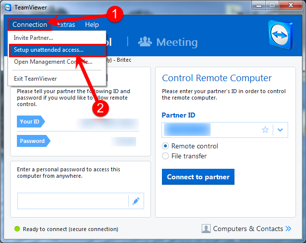 teamviewer unattended access locked computer