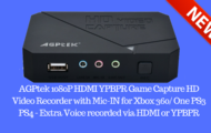 AGPtek 1080P HDMI YPBPR Game Capture HD Video Recorder with Mic-IN for Xbox 360 One PS3 PS4 - Extra Voice recorded via HDMI or YPBPR